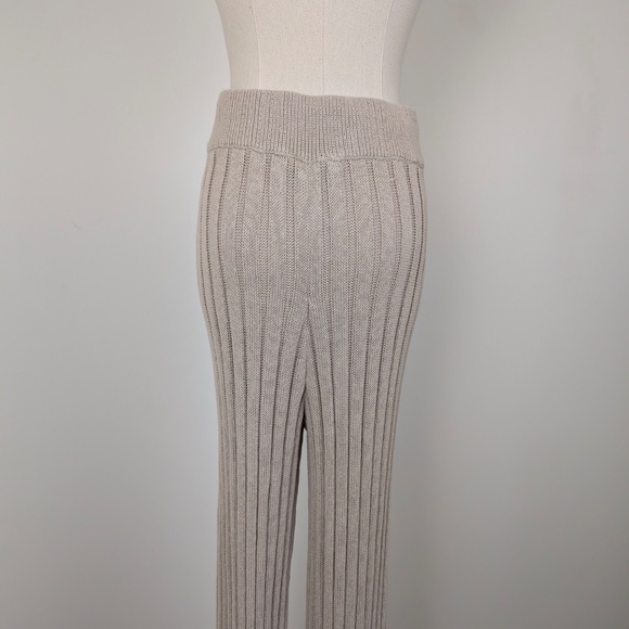 Free People Beach FP Ribbed Knit Pants Imogene Cream High Rise Wide Leg - Picture 3 of 10